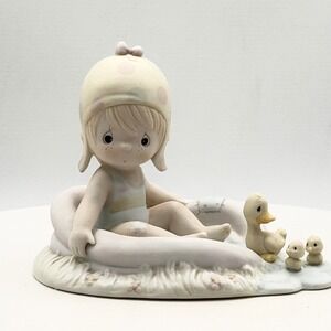 Precious Moments August Figurine 110078 Girl With Ducks In Pool 1988